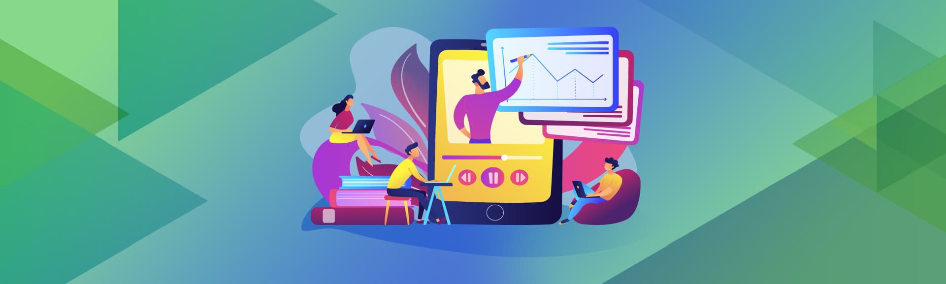 Ilustración de un equipo de trabajo analizando datos.